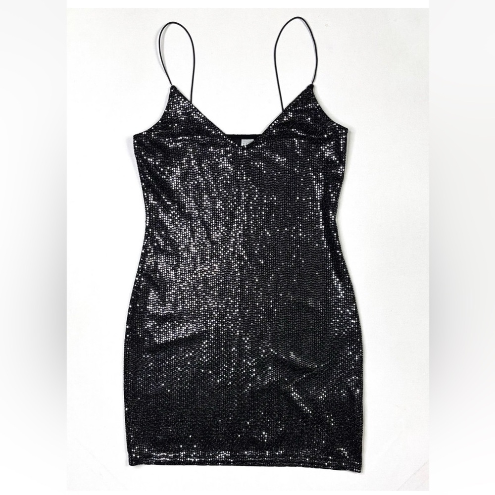 H&M Divided Dress Women’s Small Sequin Black Silver Mini Evening - Picture 1 of 8